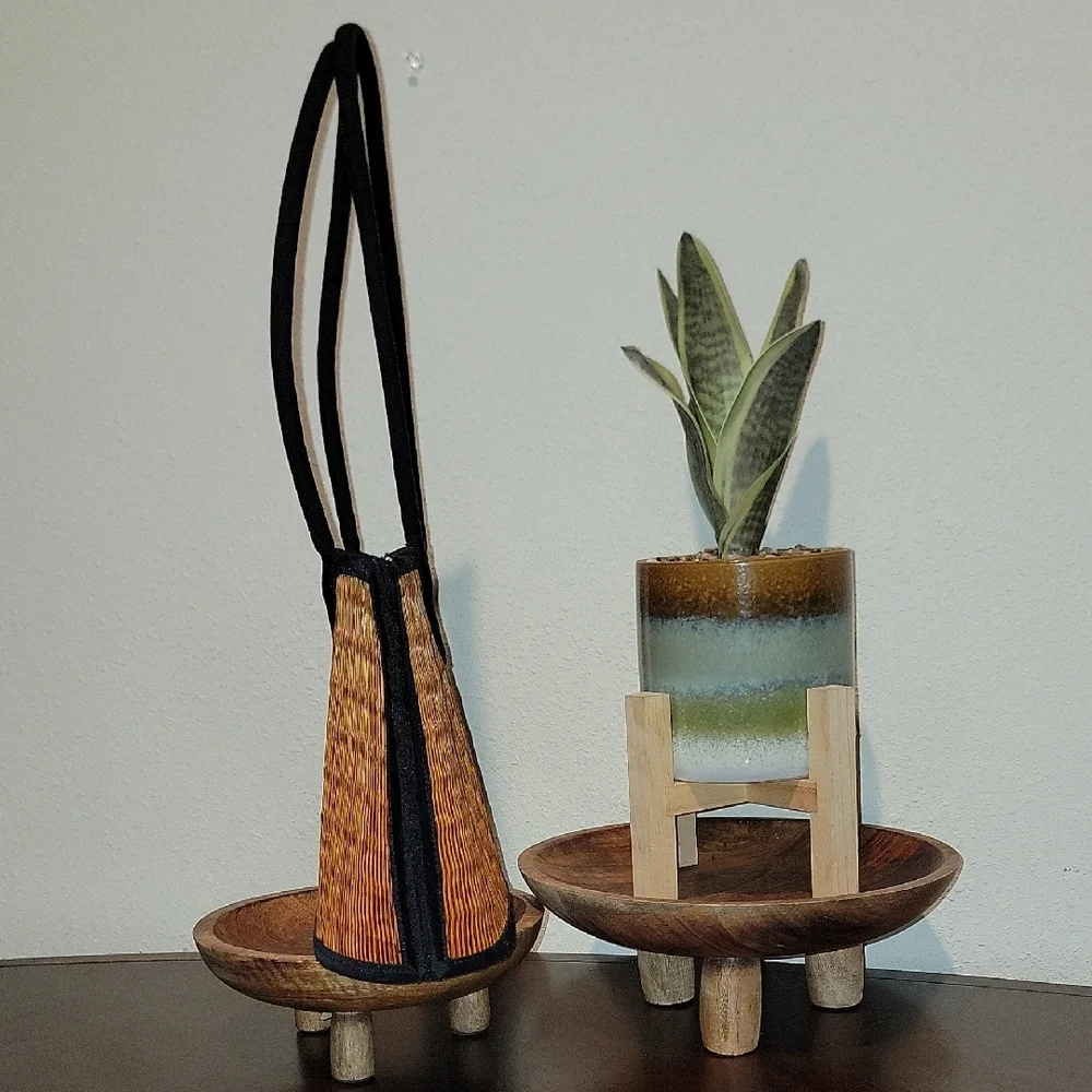 Tan and Black Woven Tote Bag with Structured Design
